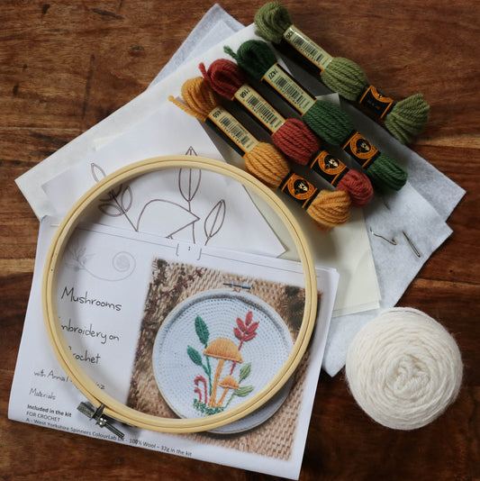 Mushrooms - embroidery on crochet kit