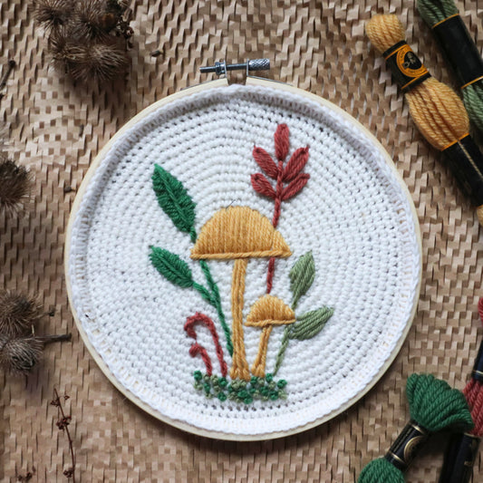Mushrooms - embroidery on crochet kit