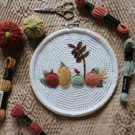 Pumpkin - embroidery on crochet kit